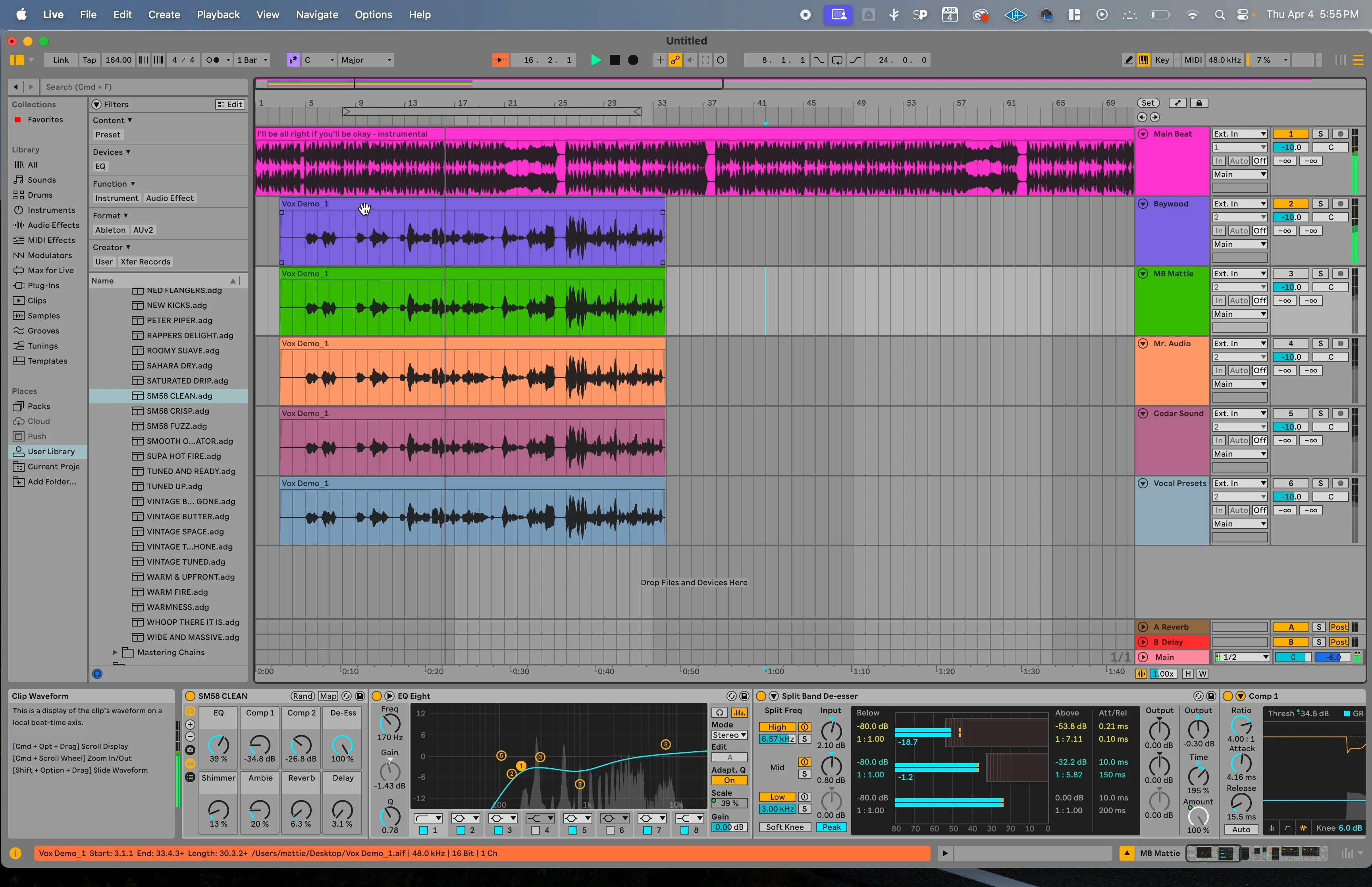 Ableton Live multitrack session with audio waveforms ready for professional noise removal processing with iZotope RX