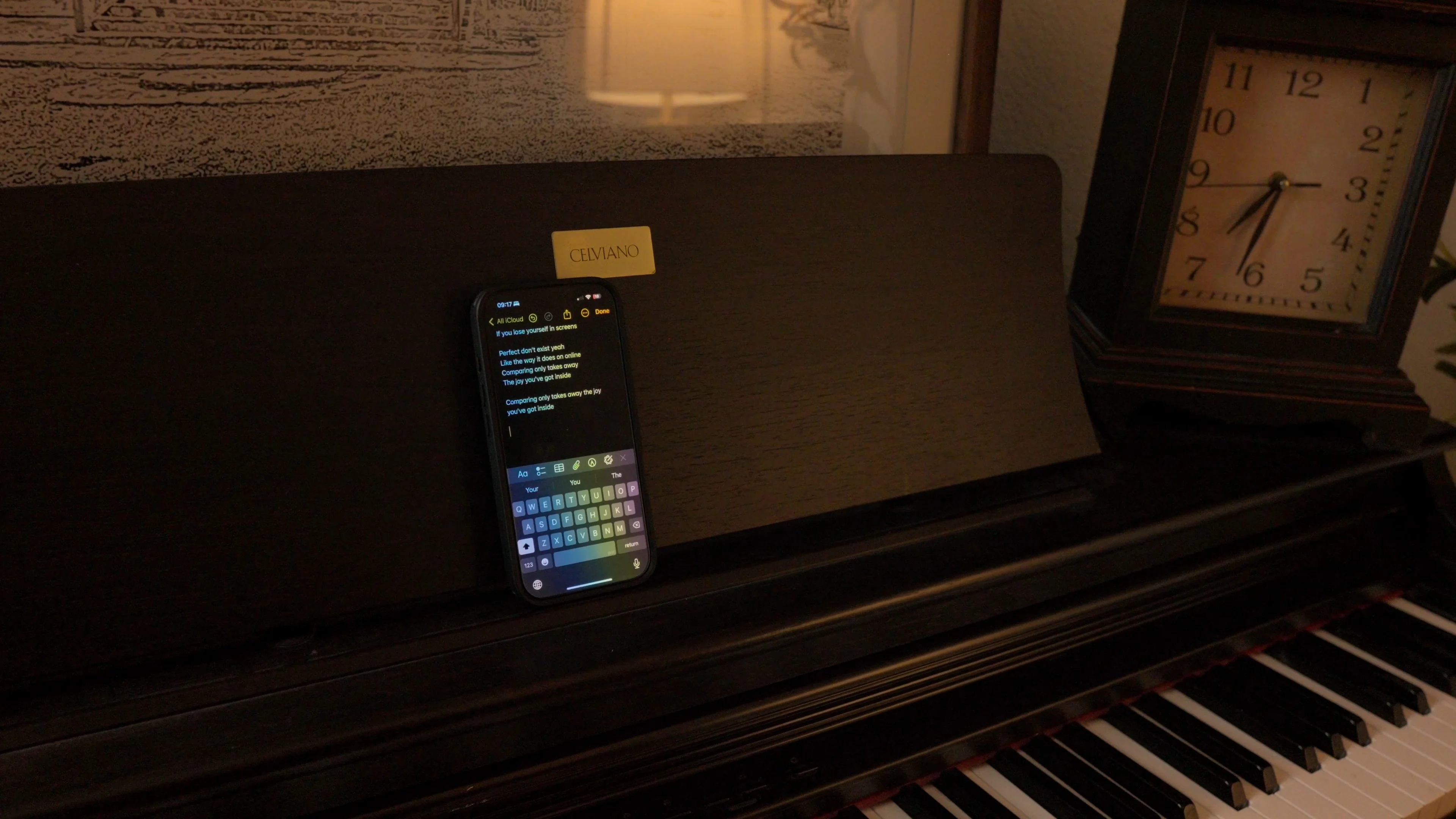 Celviano piano keyboard ready for chord practice and songwriting composition