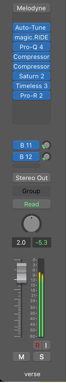Logic Pro vocal processing chain showing pitch correction and dynamics plugins used to fix problematic vocal recordings